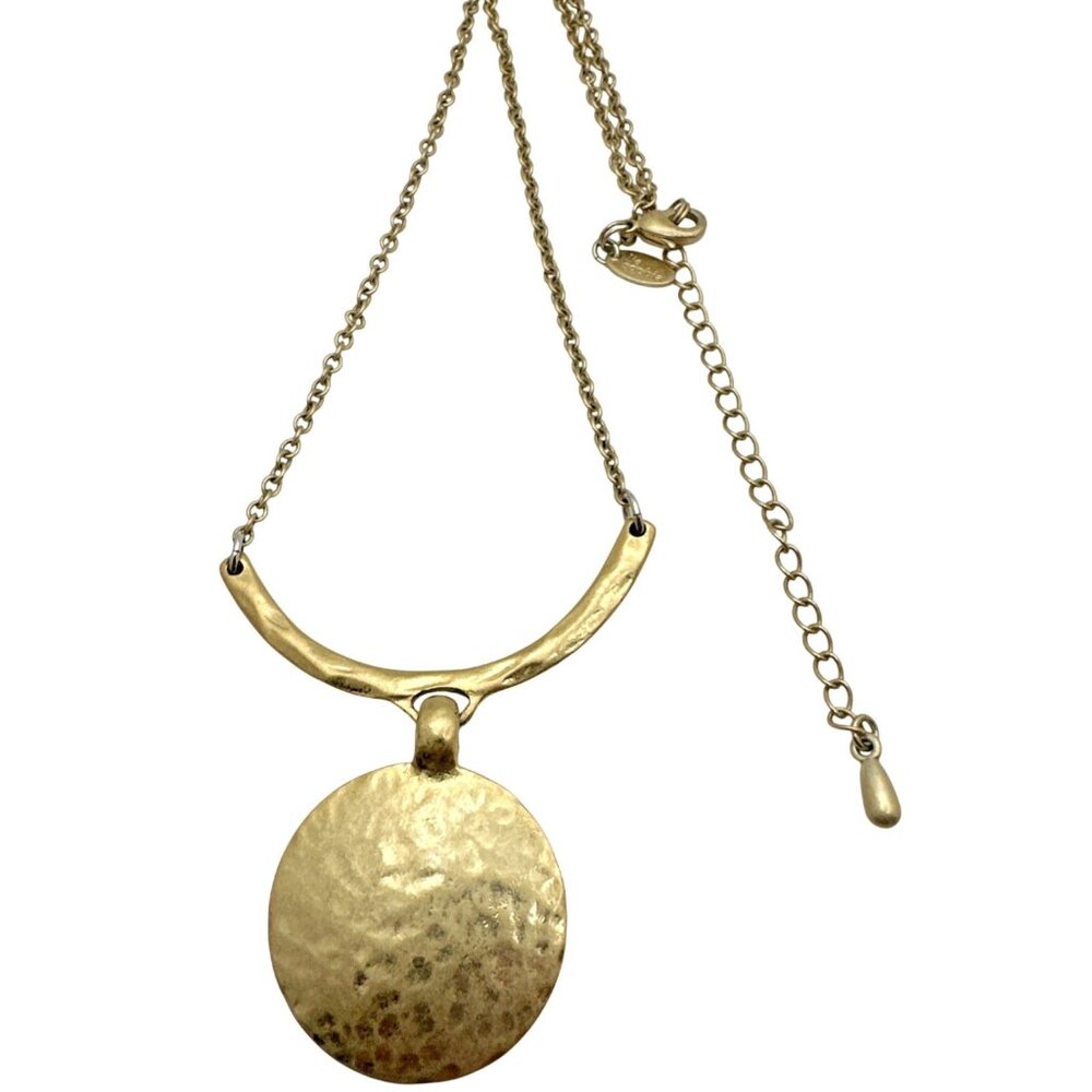 Boho Gold tone Hammered Metal Necklace Bold Statement Modernist Tribal Inspo